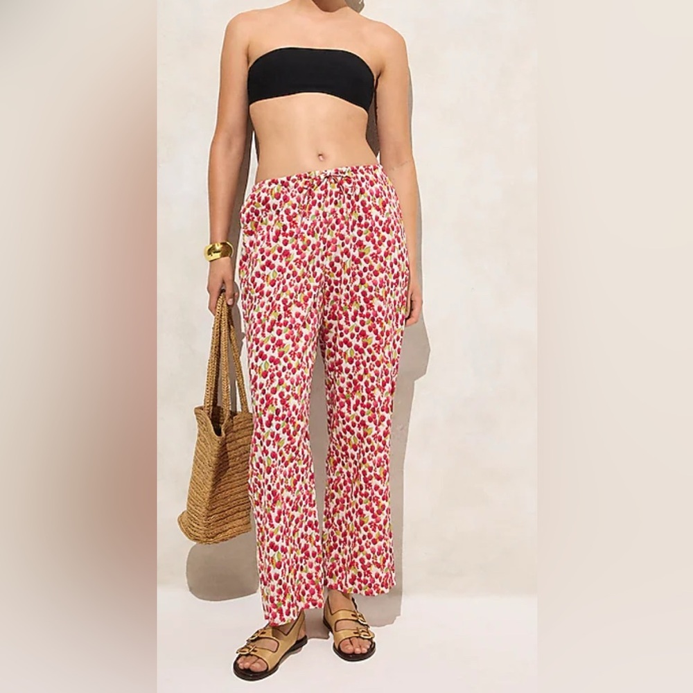 J.Crew Cotton voile beach pant in raspberry print